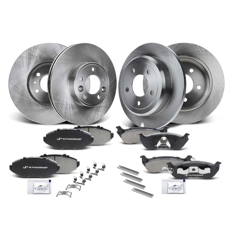 Front & Rear Disc Brake Rotors & Ceramic Brake Pads for Lincoln Town Car Mercury