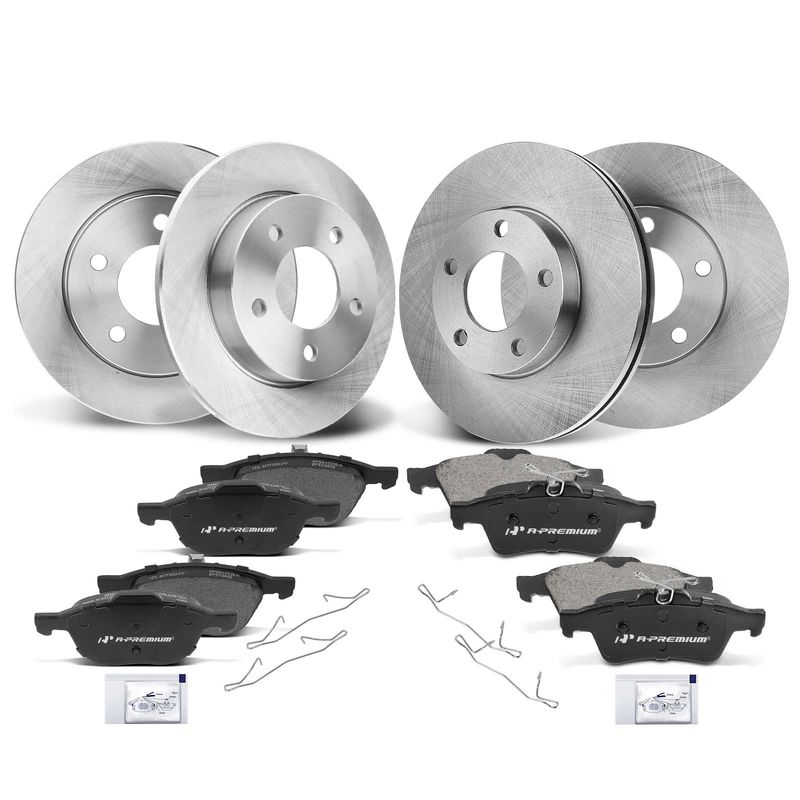 Front & Rear Disc Brake Rotors & Ceramic Brake Pads for Mazda 3 2005-2013 2.0L