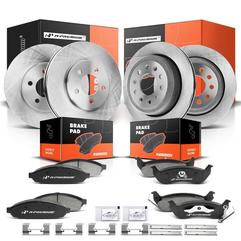 Front & Rear Disc Brake Rotors & Ceramic Brake Pads for Lincoln Town Car 03-11