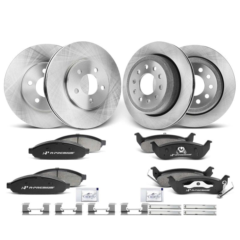 Front & Rear Disc Brake Rotors & Ceramic Brake Pads for Lincoln Town Car 03-11