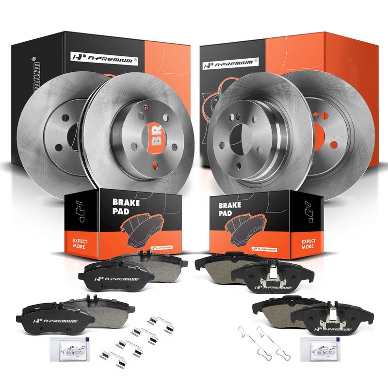Front & Rear Disc Brake Rotors & Ceramic Brake Pads for Mercedes-Benz C300 08-12