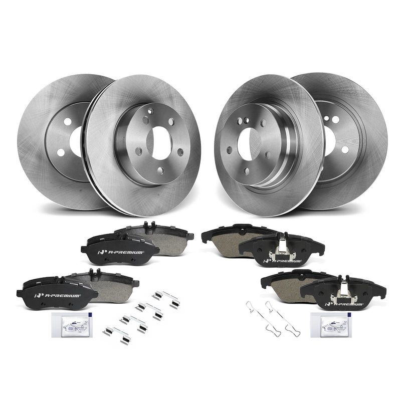 Front & Rear Disc Brake Rotors & Ceramic Brake Pads for Mercedes-Benz C300 08-12