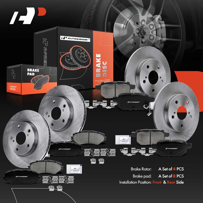 Front & Rear Disc Brake Rotors & Ceramic Brake Pads for Scion xB 2008-2015 2.4L