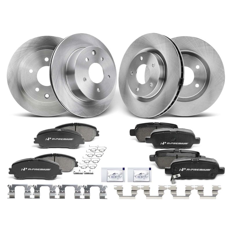 Front & Rear Disc Brake Rotors & Ceramic Brake Pads for Nissan Rogue 2014-2017
