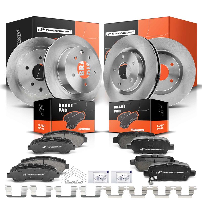 Front & Rear Disc Brake Rotors & Ceramic Brake Pads for Nissan Rogue 08-13 2.5L
