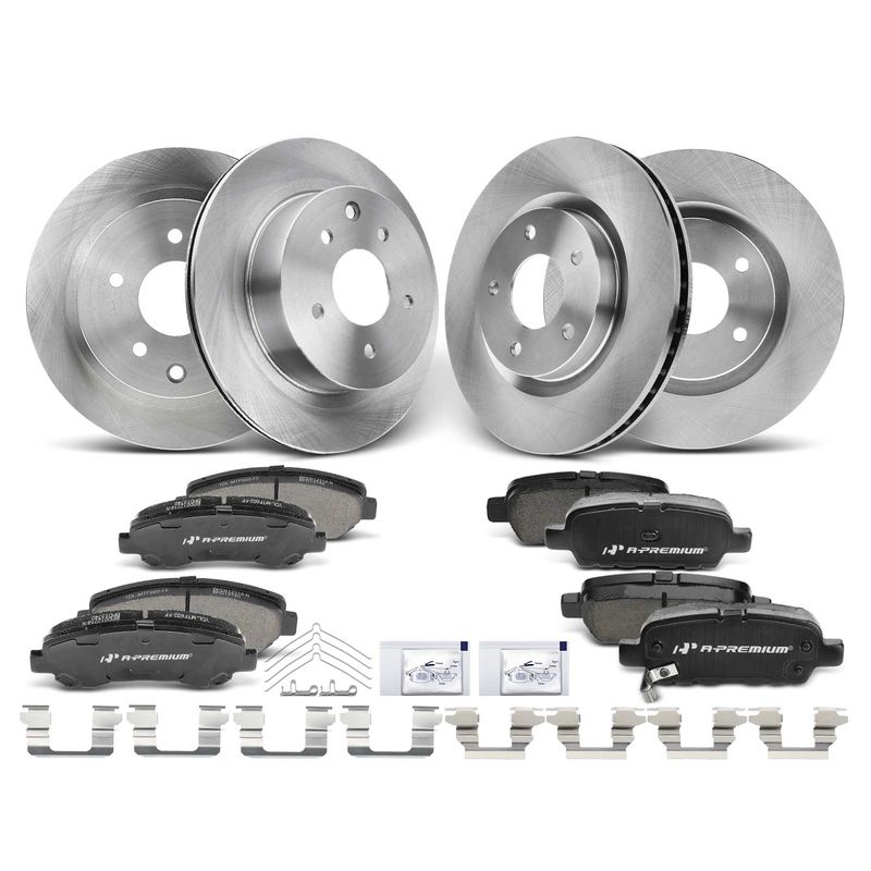 Front & Rear Disc Brake Rotors & Ceramic Brake Pads for Nissan Rogue 08-13 2.5L