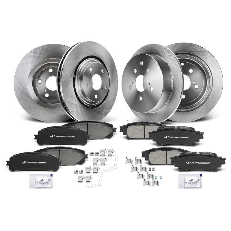 Front & Rear Disc Brake Rotors & Ceramic Brake Pads for Toyota Highlander Lexus