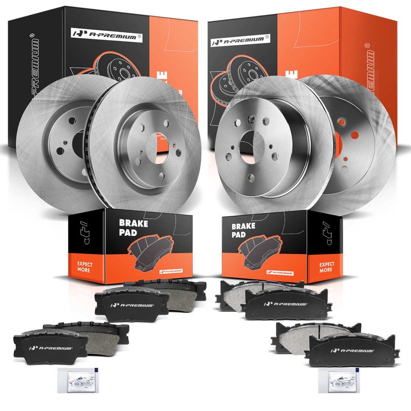 Front & Rear Disc Brake Rotors & Ceramic Brake Pads for Toyota Camry 12-17