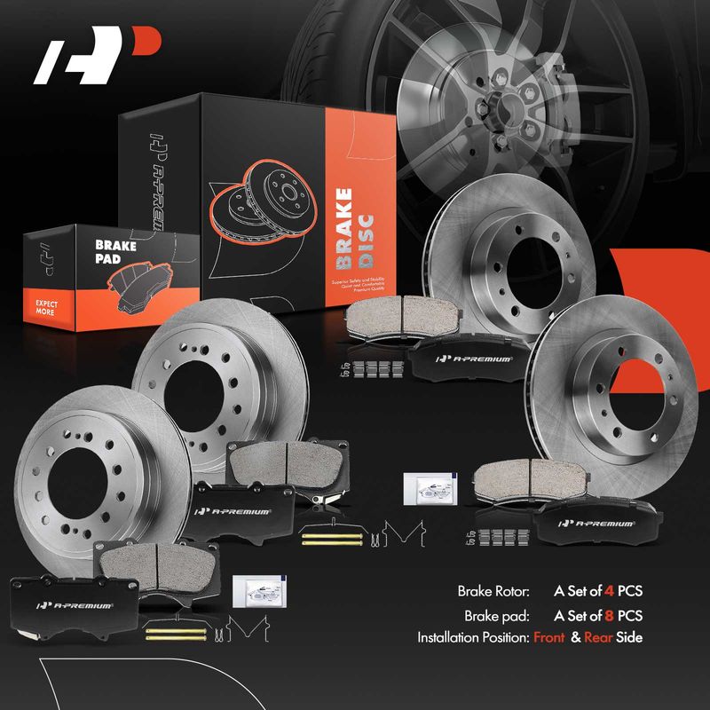Front & Rear Disc Brake Rotors & Ceramic Brake Pads for Toyota 4Runner 2003-2009