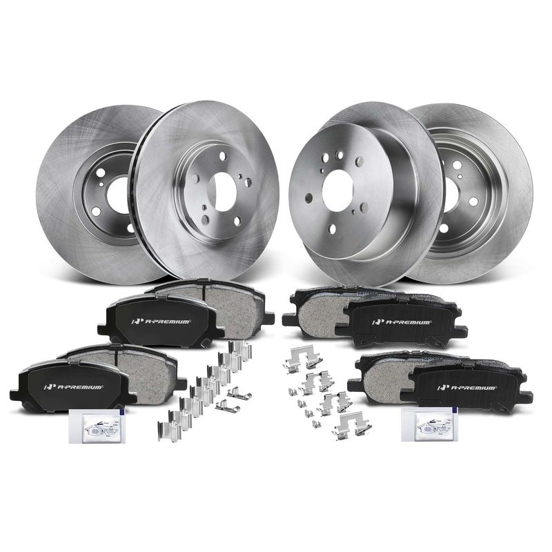 Front & Rear Disc Brake Rotors & Ceramic Brake Pads for Toyota Highlander 04-07