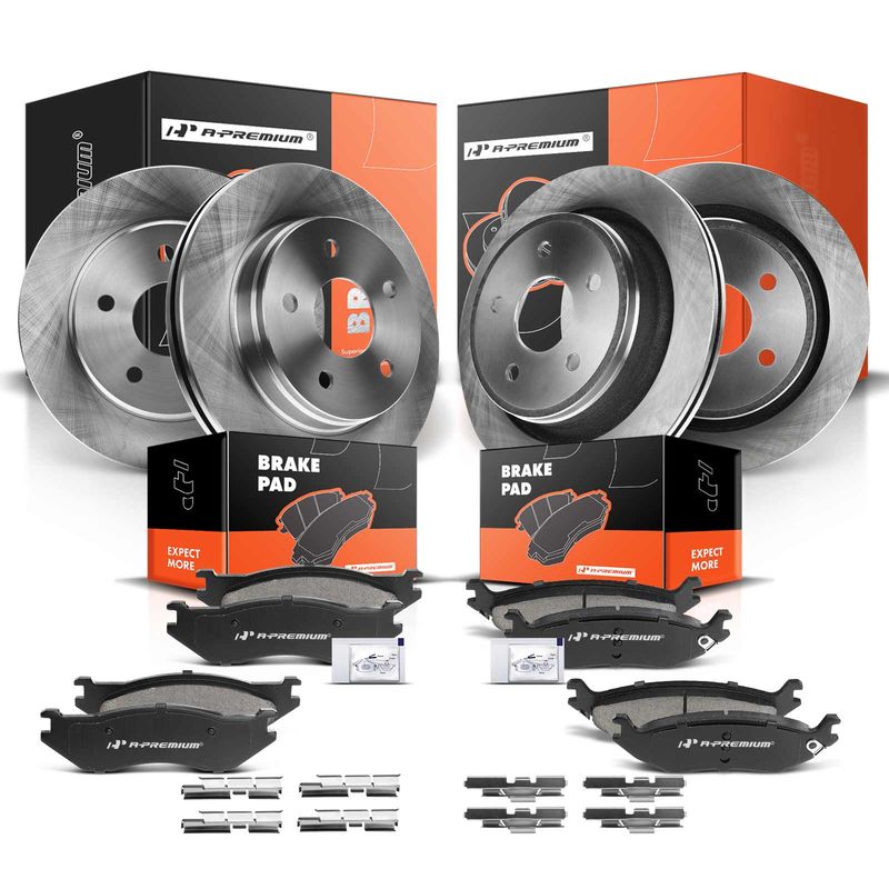 Front & Rear Disc Brake Rotors & Ceramic Brake Pads for Dodge Ram 1500