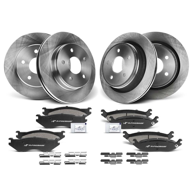 Front & Rear Disc Brake Rotors & Ceramic Brake Pads for Dodge Ram 1500