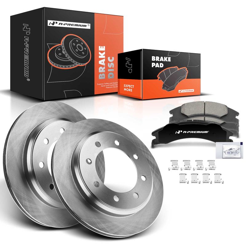 Rear Disc Brake Rotors & Ceramic Brake Pads for Ford E-150 E-250 Super Duty