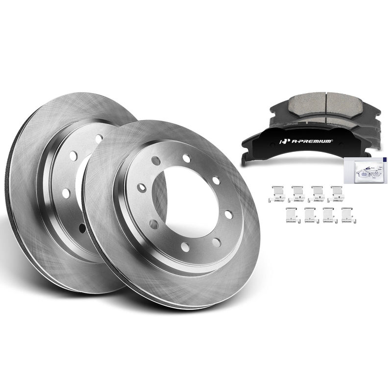 Rear Disc Brake Rotors & Ceramic Brake Pads for Ford E-150 E-250 Super Duty