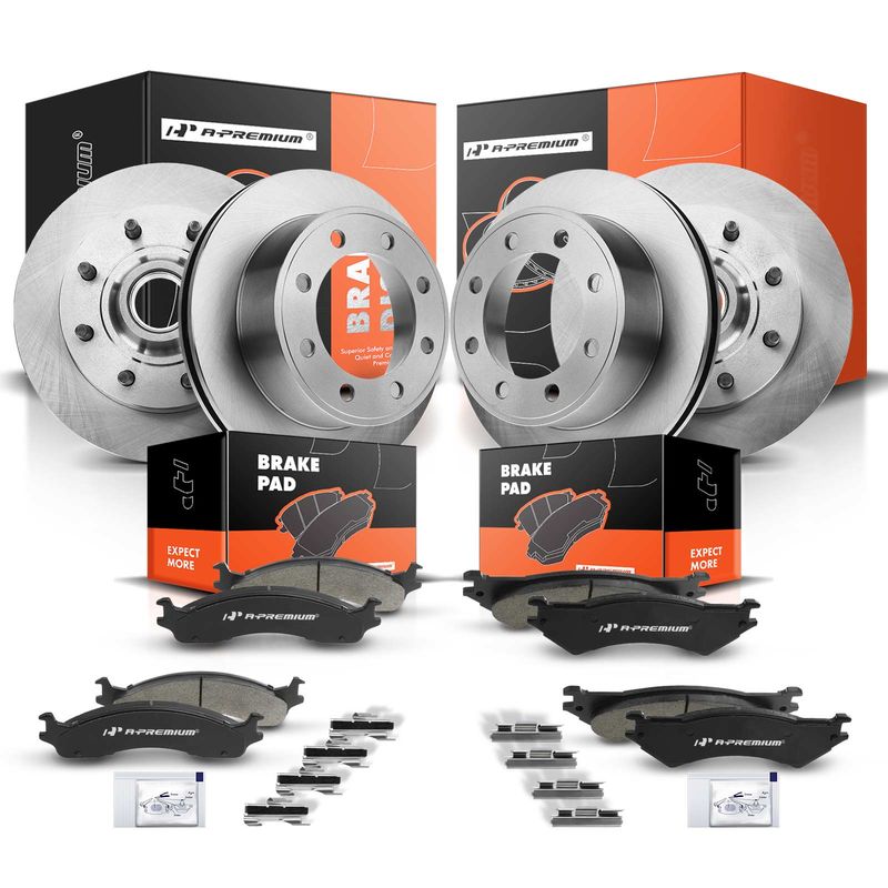 Front & Rear Disc Brake Rotors & Ceramic Brake Pads for Ford E-250 2003-2007