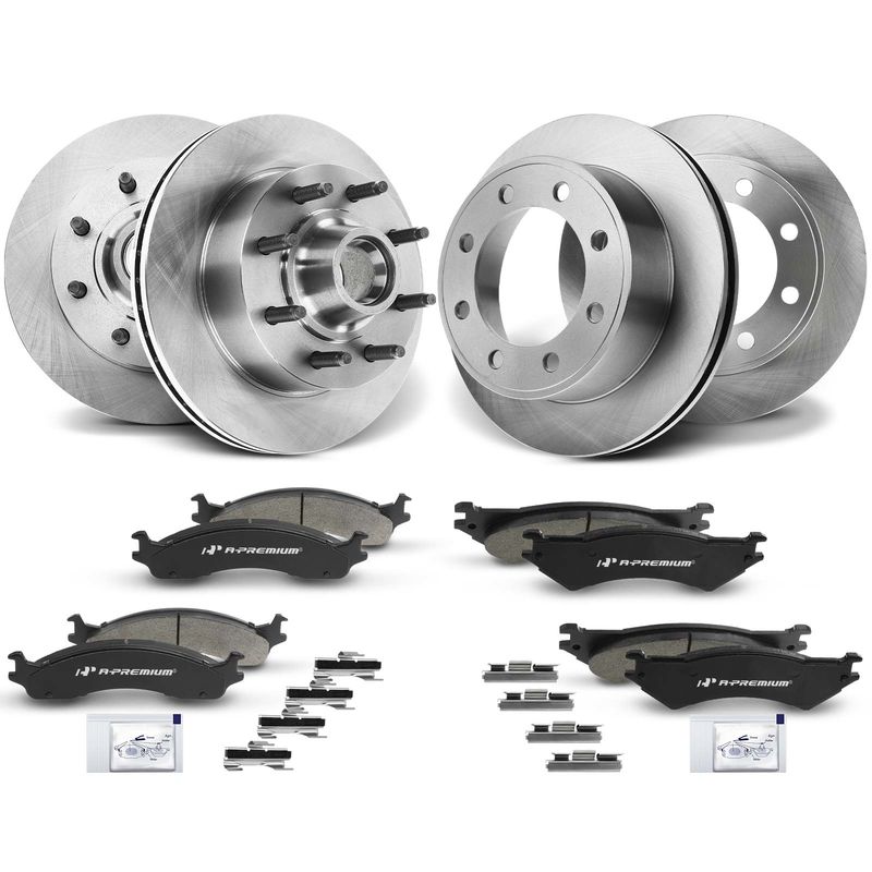 Front & Rear Disc Brake Rotors & Ceramic Brake Pads for Ford E-250 2003-2007