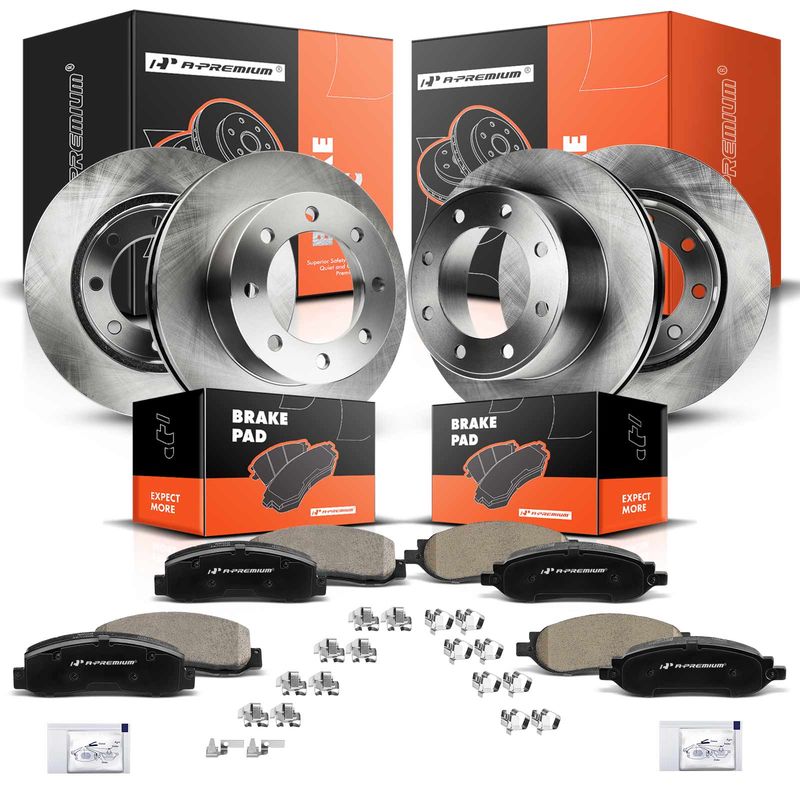 Front & Rear Disc Brake Rotors & Ceramic Brake Pads for Ford F-350 Super Duty