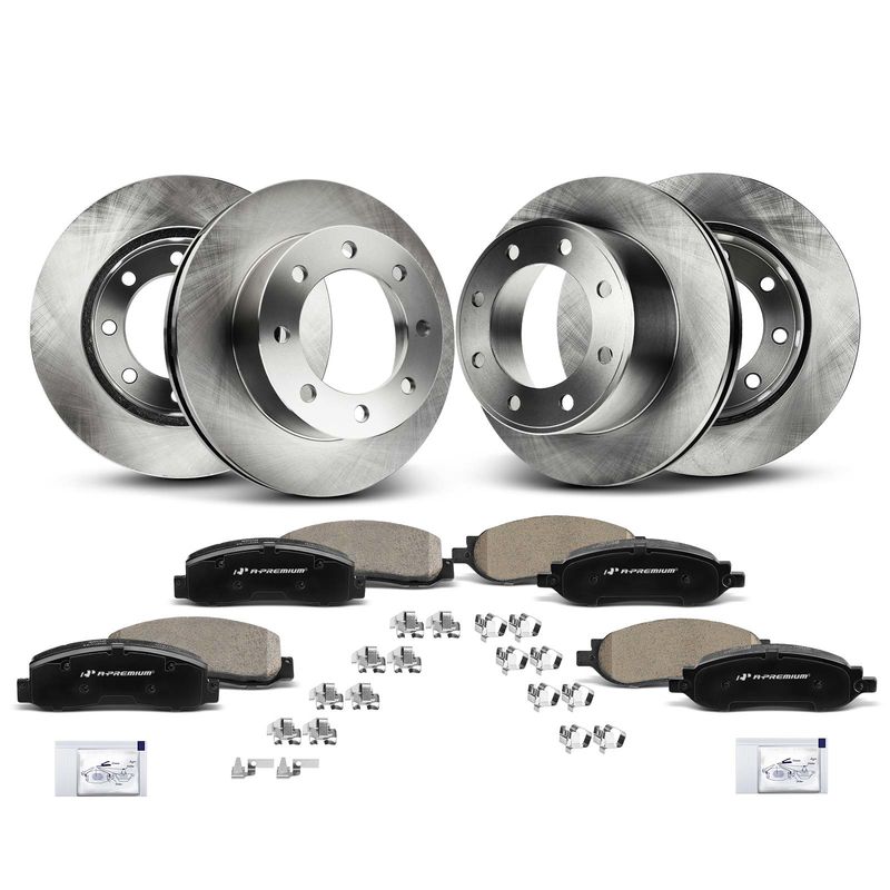 Front & Rear Disc Brake Rotors & Ceramic Brake Pads for Ford F-350 Super Duty