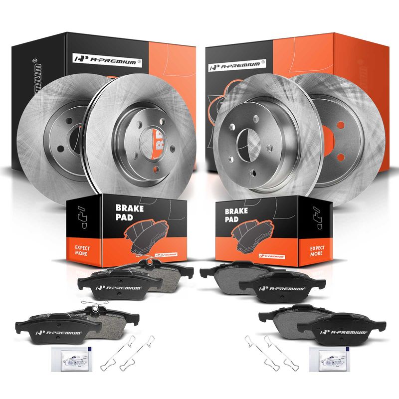 Front & Rear Disc Brake Rotors & Ceramic Brake Pads for Ford Escape 2013-2015