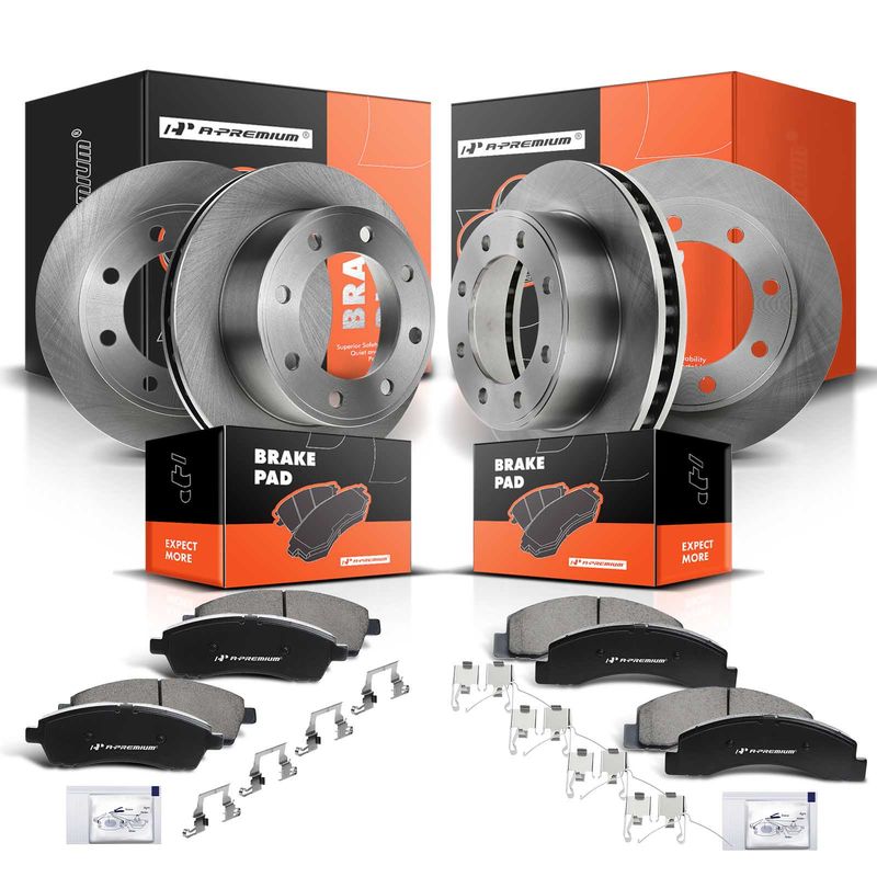 Front & Rear Disc Brake Rotors & Ceramic Brake Pads for Ford F-350 Super Duty 05-07