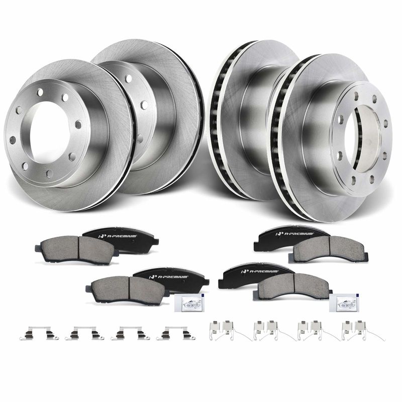 Front & Rear Disc Brake Rotors & Ceramic Brake Pads for Ford F-350 Super Duty 05-07