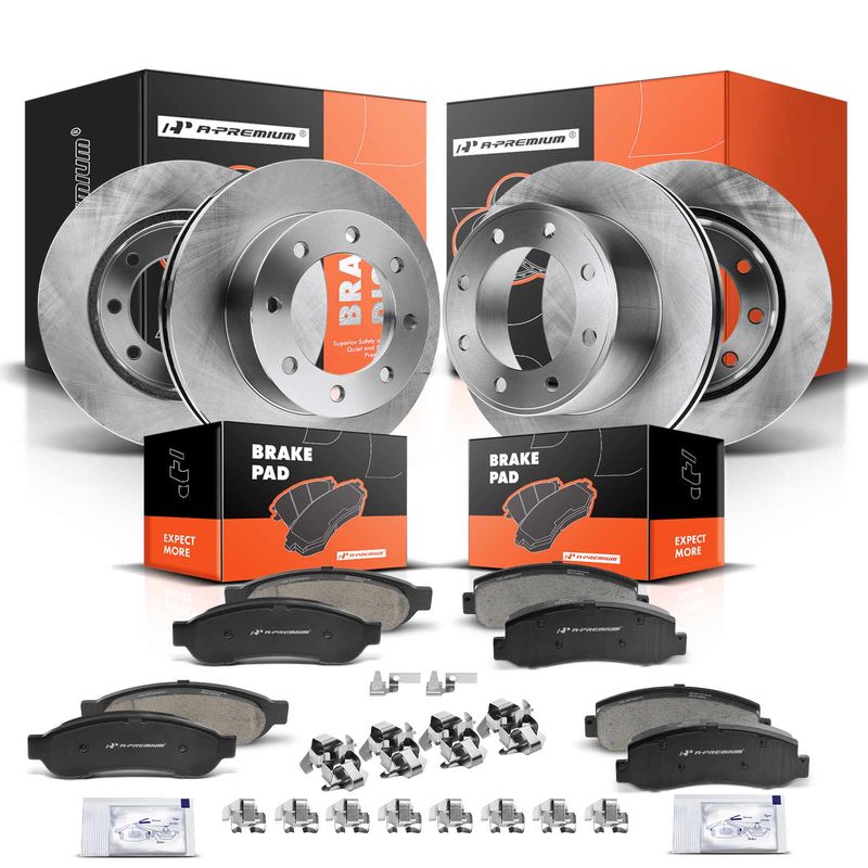 Front & Rear Disc Brake Rotors & Ceramic Brake Pads for Ford F-250 Super Duty