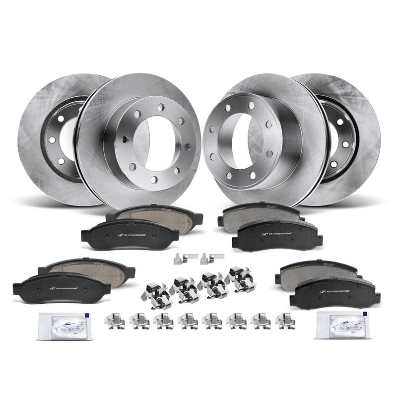 Front & Rear Disc Brake Rotors & Ceramic Brake Pads for Ford F-250 Super Duty