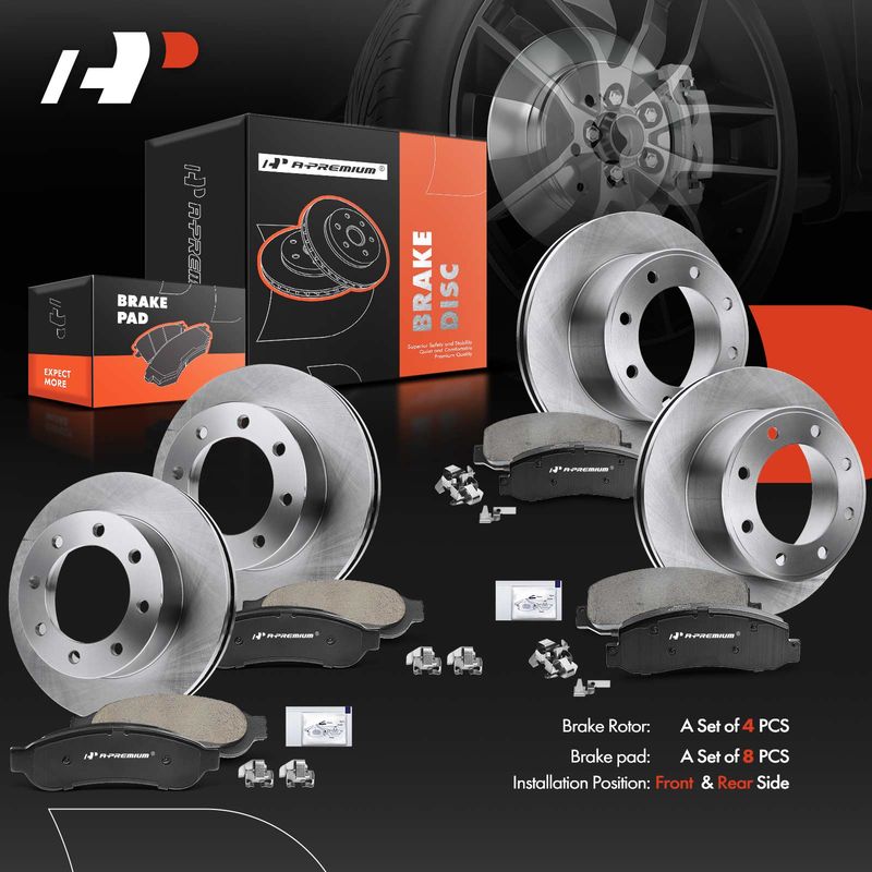 Front & Rear Disc Brake Rotors & Ceramic Brake Pads for Ford F-250 Super Duty