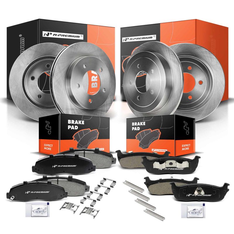 Front & Rear Disc Brake Rotors & Ceramic Brake Pads for Ford F-150 2000-2003 4WD