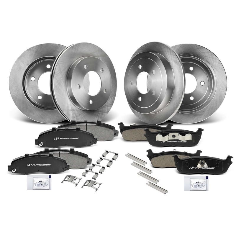 Front & Rear Disc Brake Rotors & Ceramic Brake Pads for Ford F-150 2000-2003 4WD