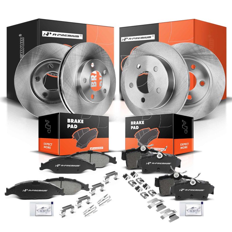 Front & Rear Disc Brake Rotors & Ceramic Brake Pads for Ford Mustang 1999-2004
