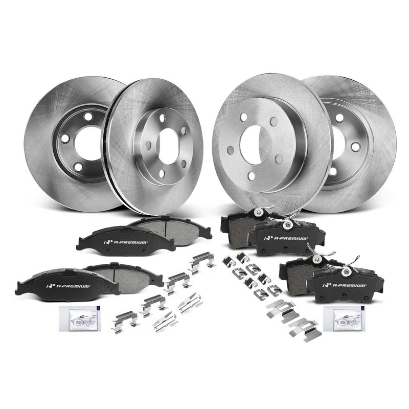 Front & Rear Disc Brake Rotors & Ceramic Brake Pads for Ford Mustang 1999-2004