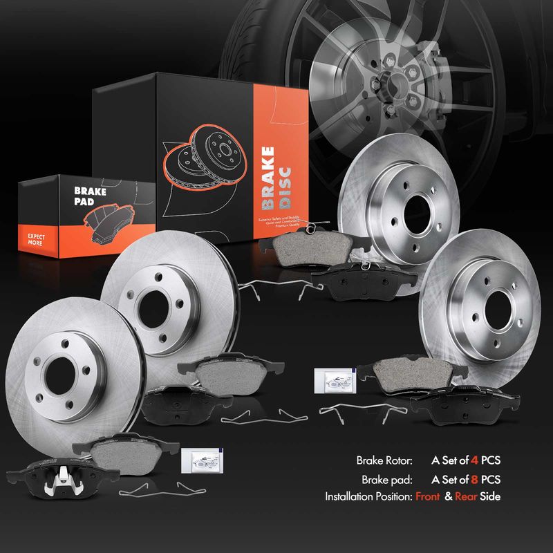 Front & Rear Disc Brake Rotors & Ceramic Brake Pads for Ford Focus 2011-2018