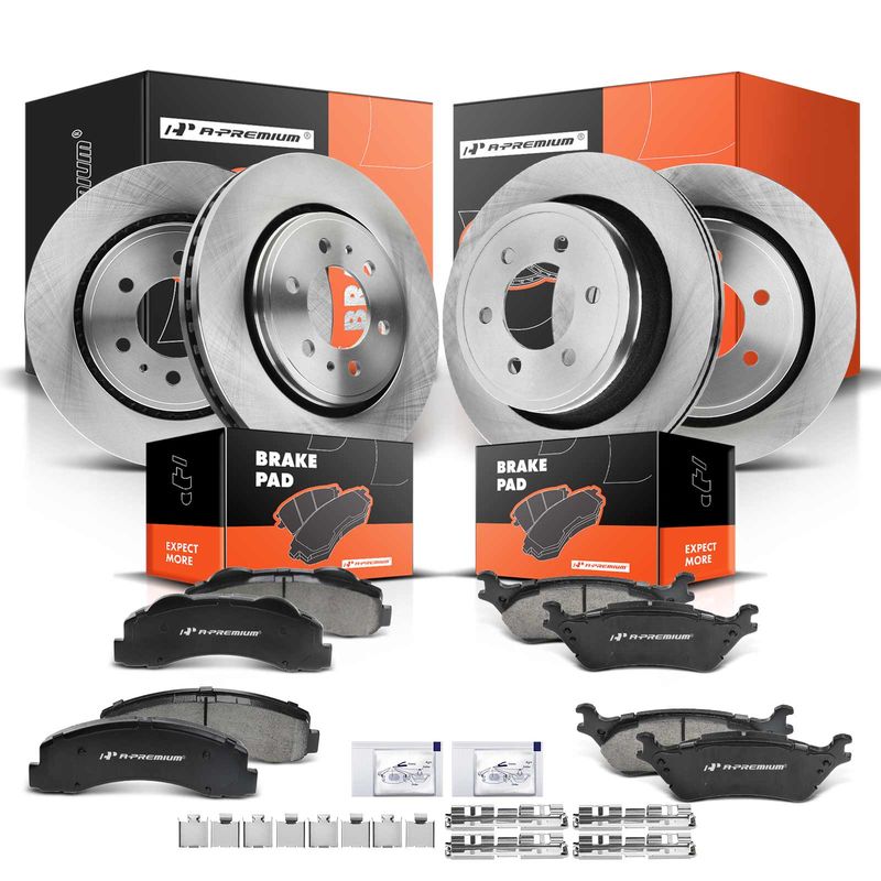Front & Rear Disc Brake Rotors & Ceramic Brake Pads for Ford F-150 2012-2020