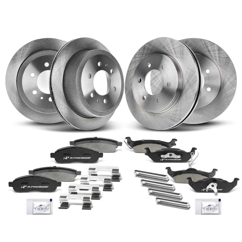 Front & Rear Disc Brake Rotors & Ceramic Brake Pads for Ford F-150 Lincoln 4WD