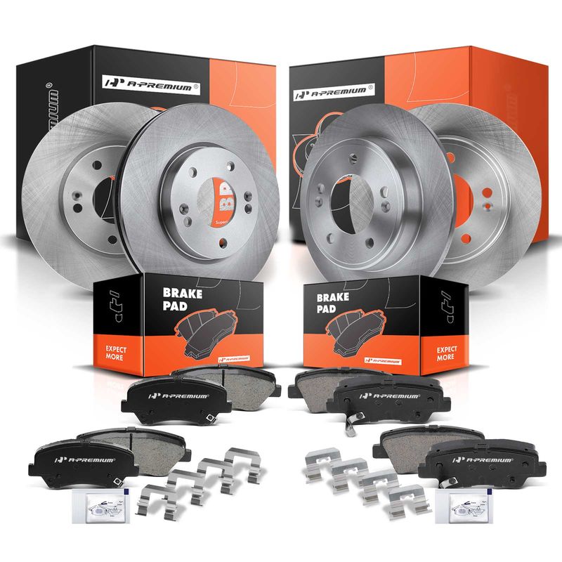 Front & Rear Disc Brake Rotors & Ceramic Brake Pads for Hyundai Elantra Kia