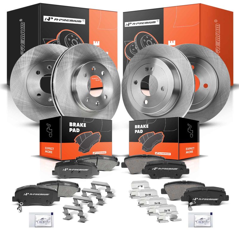 Front & Rear Disc Brake Rotors & Ceramic Brake Pads for Hyundai Accent Kia Rio