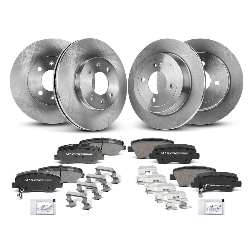 Front & Rear Disc Brake Rotors & Ceramic Brake Pads for Hyundai Accent Kia Rio