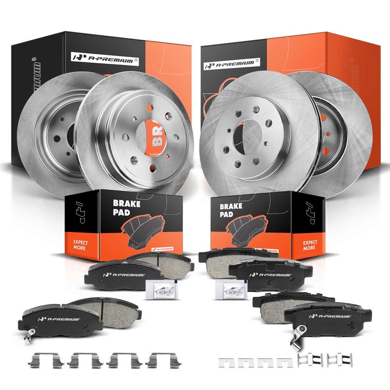 Front & Rear Disc Brake Rotors & Ceramic Brake Pads for Honda Civic 99-00 1.6L