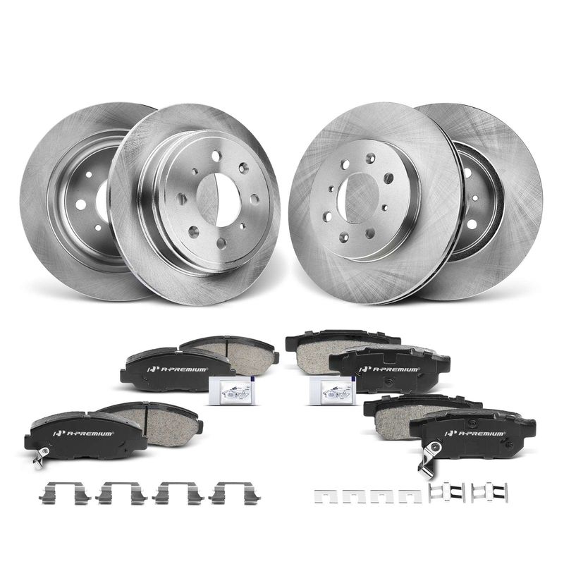 Front & Rear Disc Brake Rotors & Ceramic Brake Pads for Honda Civic 99-00 1.6L