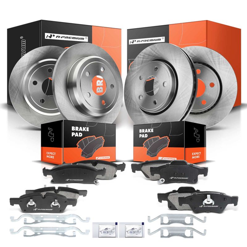 Front & Rear Disc Brake Rotors & Ceramic Brake Pads for Jeep Grand Cherokee