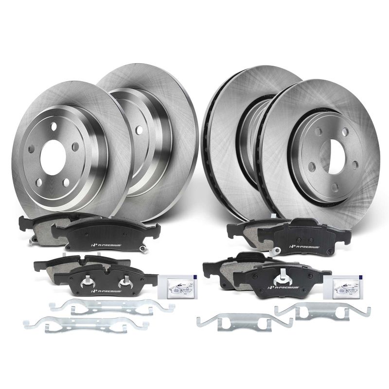 Front & Rear Disc Brake Rotors & Ceramic Brake Pads for Jeep Grand Cherokee
