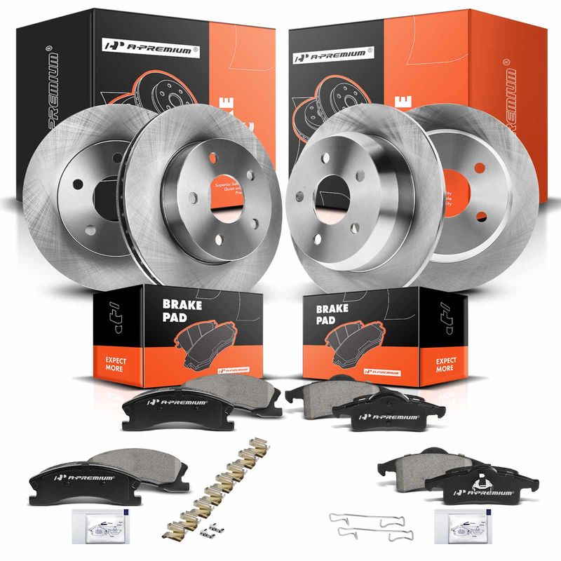 Front & Rear Disc Brake Rotors & Ceramic Brake Pads for Jeep Grand Cherokee 99-04