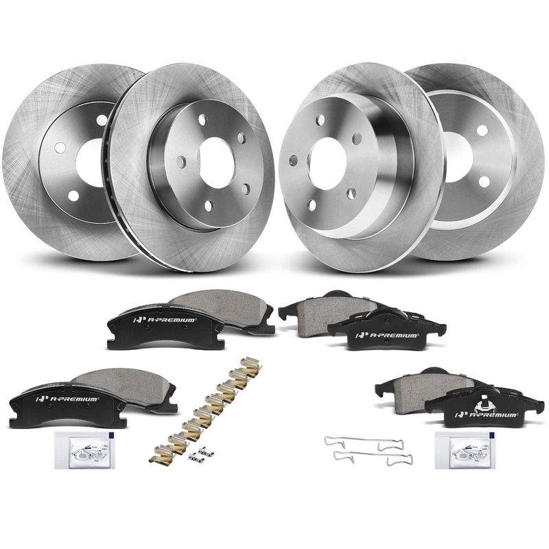 Front & Rear Disc Brake Rotors & Ceramic Brake Pads for Jeep Grand Cherokee 99-04