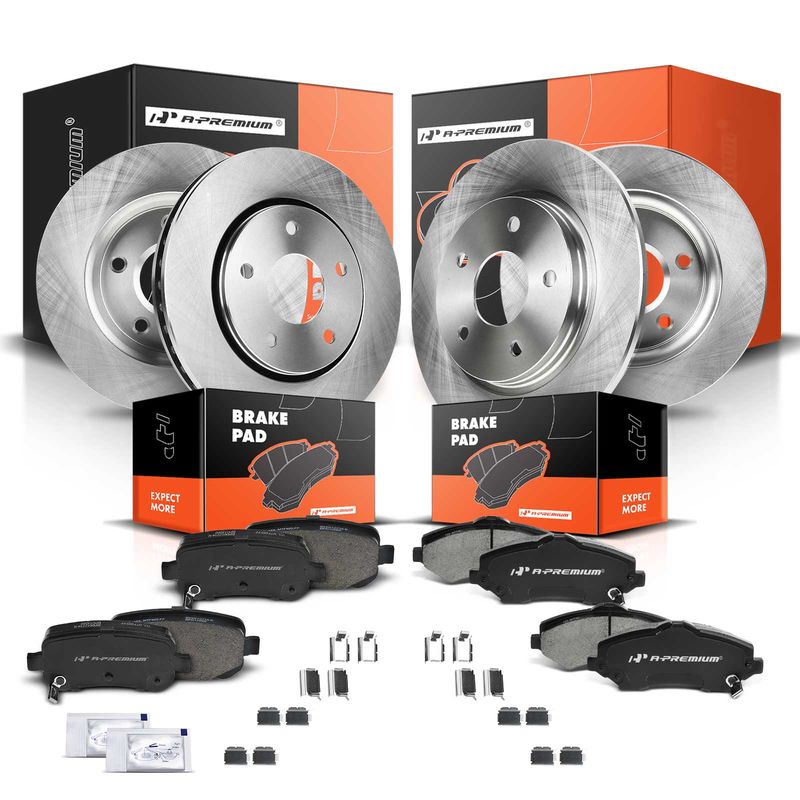 Front & Rear Disc Brake Rotors & Ceramic Brake Pads for Chrysler Town & Country