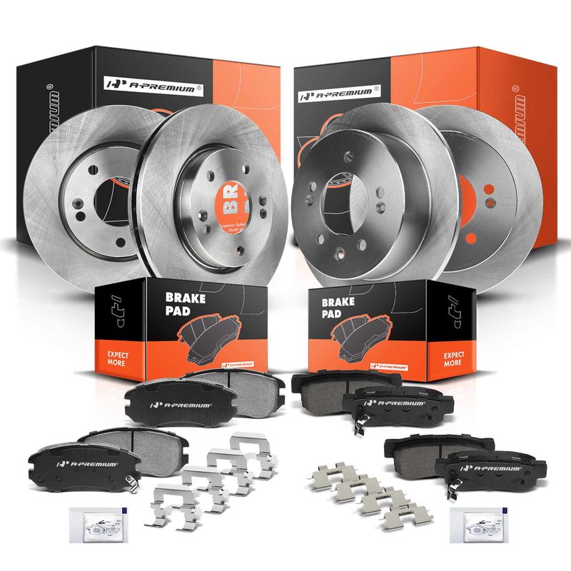 Front & Rear Disc Brake Rotors & Ceramic Brake Pads for Hyundai Elantra 07-10