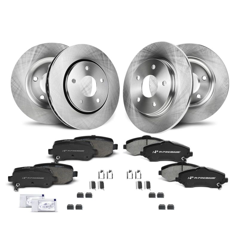 Front & Rear Disc Brake Rotors & Ceramic Brake Pads for Chrysler Town & Country