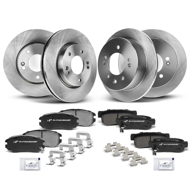 Front & Rear Disc Brake Rotors & Ceramic Brake Pads for Hyundai Elantra 07-10