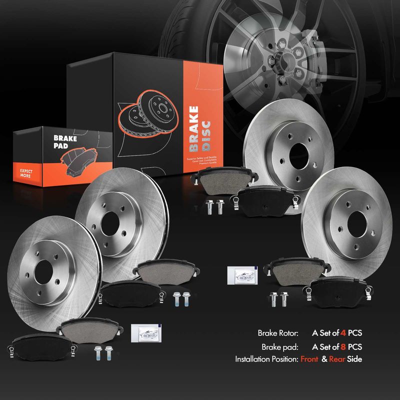 Front & Rear Disc Brake Rotors & Ceramic Brake Pads for Jaguar X-Type 2002-2004
