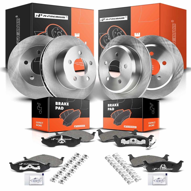 Front & Rear Disc Brake Rotors & Ceramic Brake Pads for Jeep Grand Cherokee 94-98
